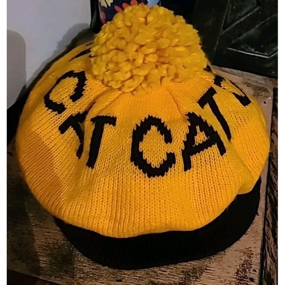 Caterpillar Other - Vintage Caterpillar CAT Knit Cap Brimmed Newsboy Beanie Pom Pom OSFA OSFM Hat